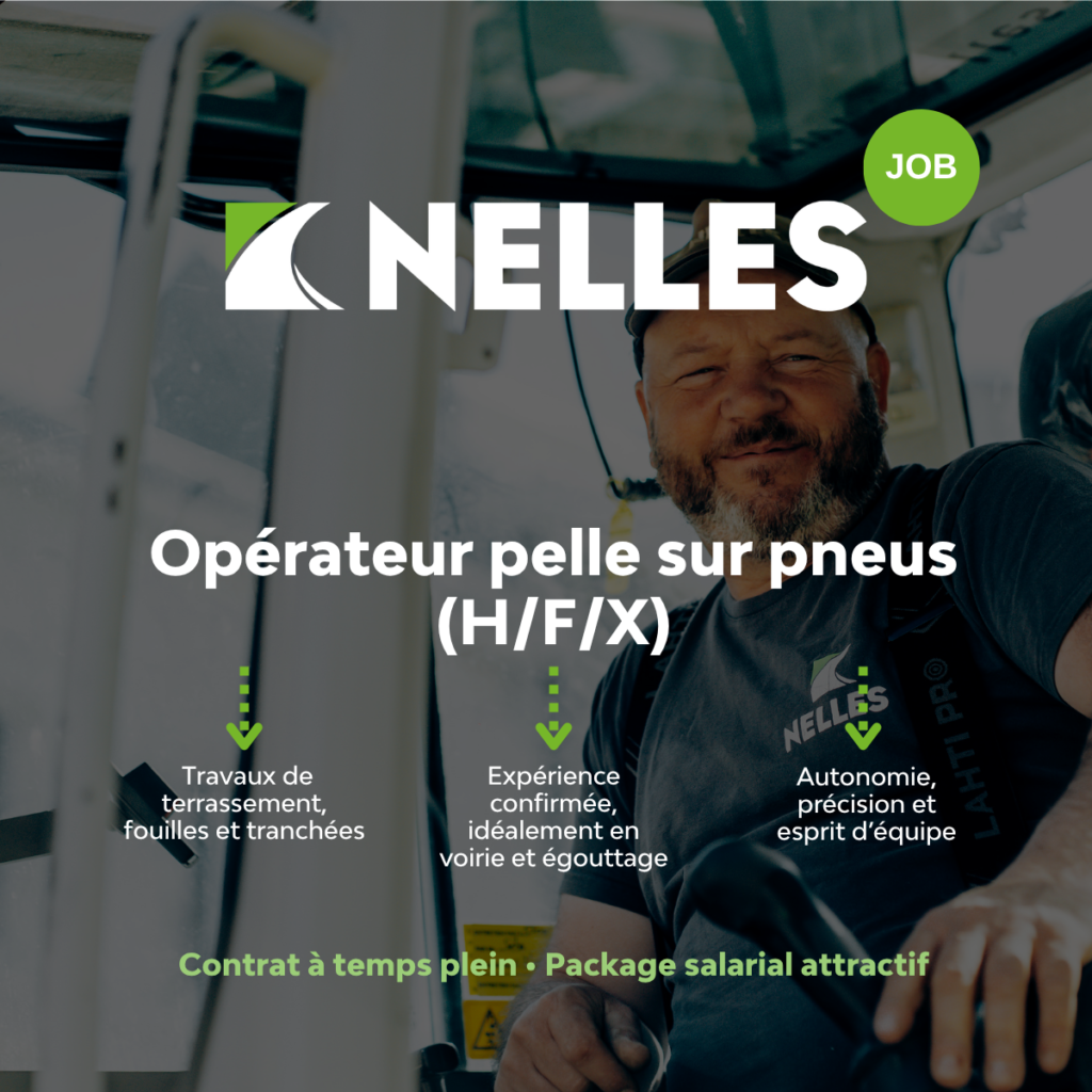 Dans le cadre du renforcement de nos équipes, nous recherchons opérateur pelle sur pneus (H/F/X) pour nos chantiers de voirie, d’égouttage et de pose de réseaux